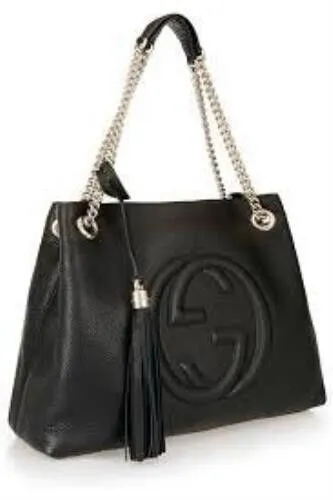 Gucci Soho Leather Silver Chain Shoulder Handbag Black Bag NEW