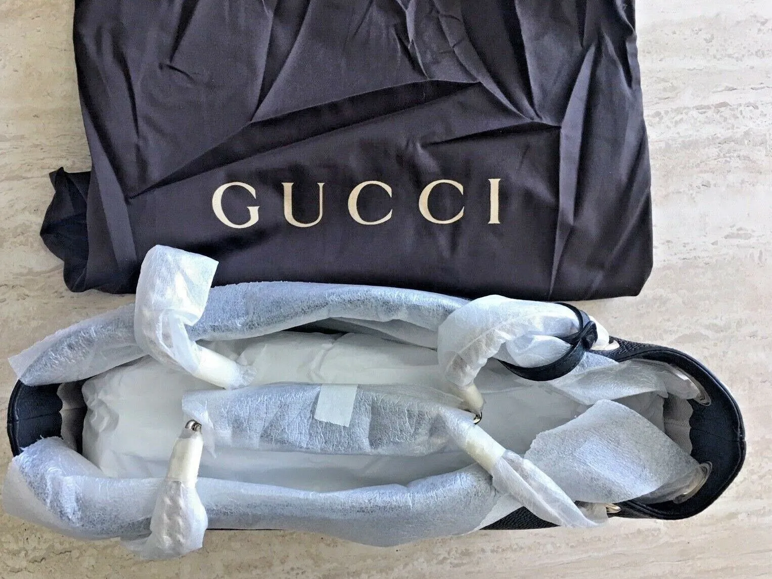 Gucci Soho Leather Silver Chain Shoulder Handbag Black Bag NEW