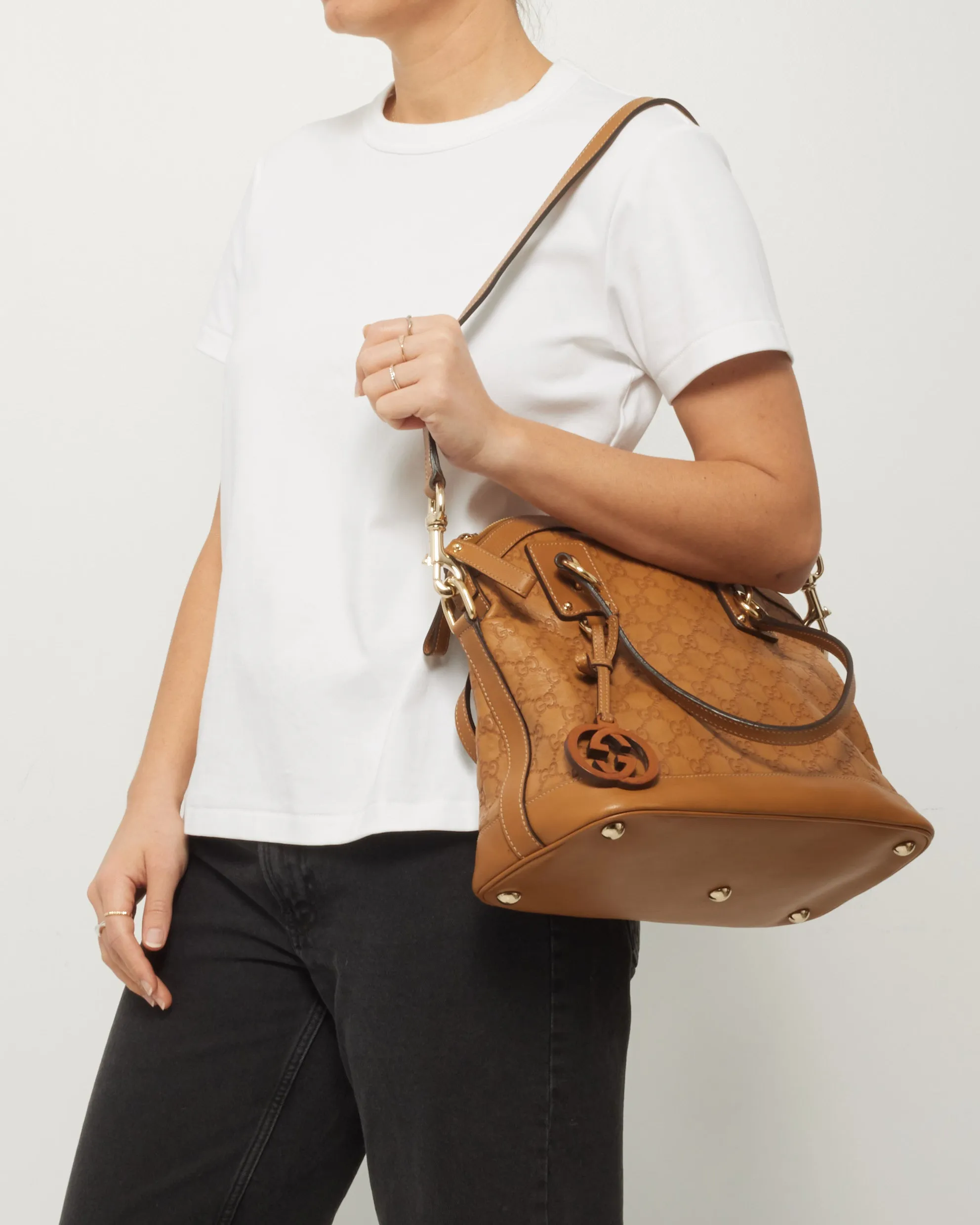 Gucci Tan Leather Guccissima Shoulder Bag