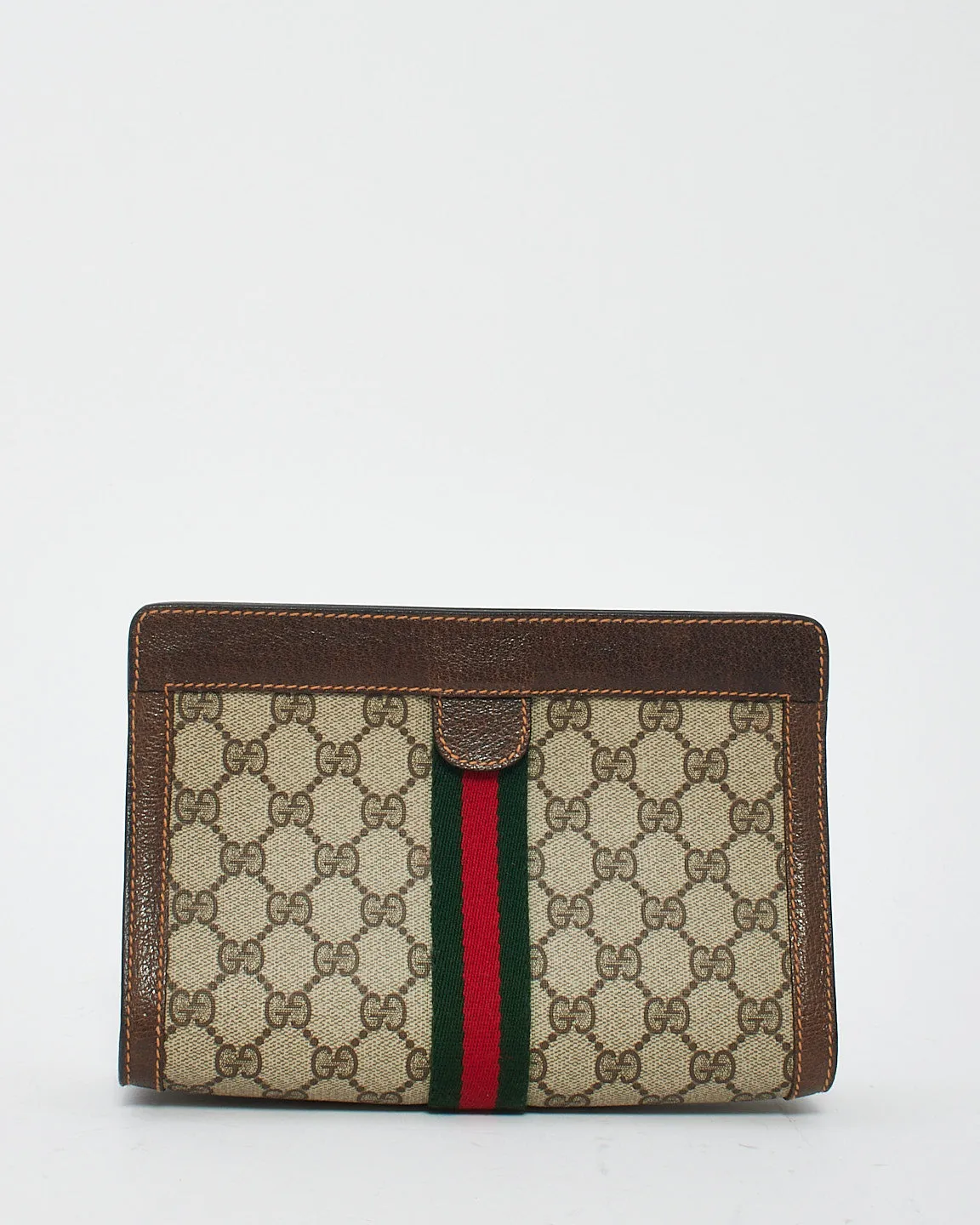Gucci Vintage Brown Web Canvas Cosmetic Bag Clutch