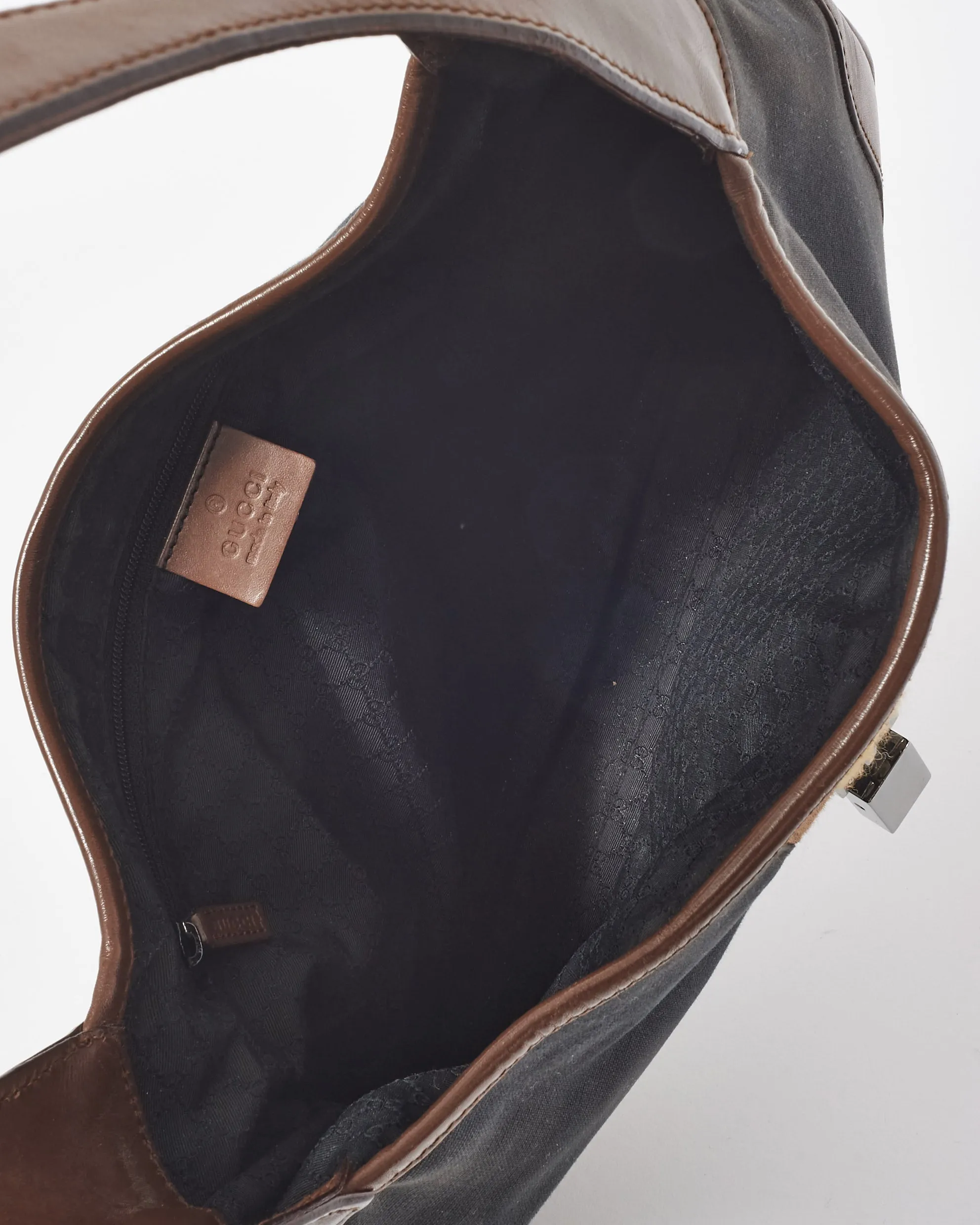 Gucci Vintage Navy Canvas & Brown Leather Jackie Bag