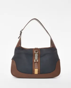 Gucci Vintage Navy Canvas & Brown Leather Jackie Bag