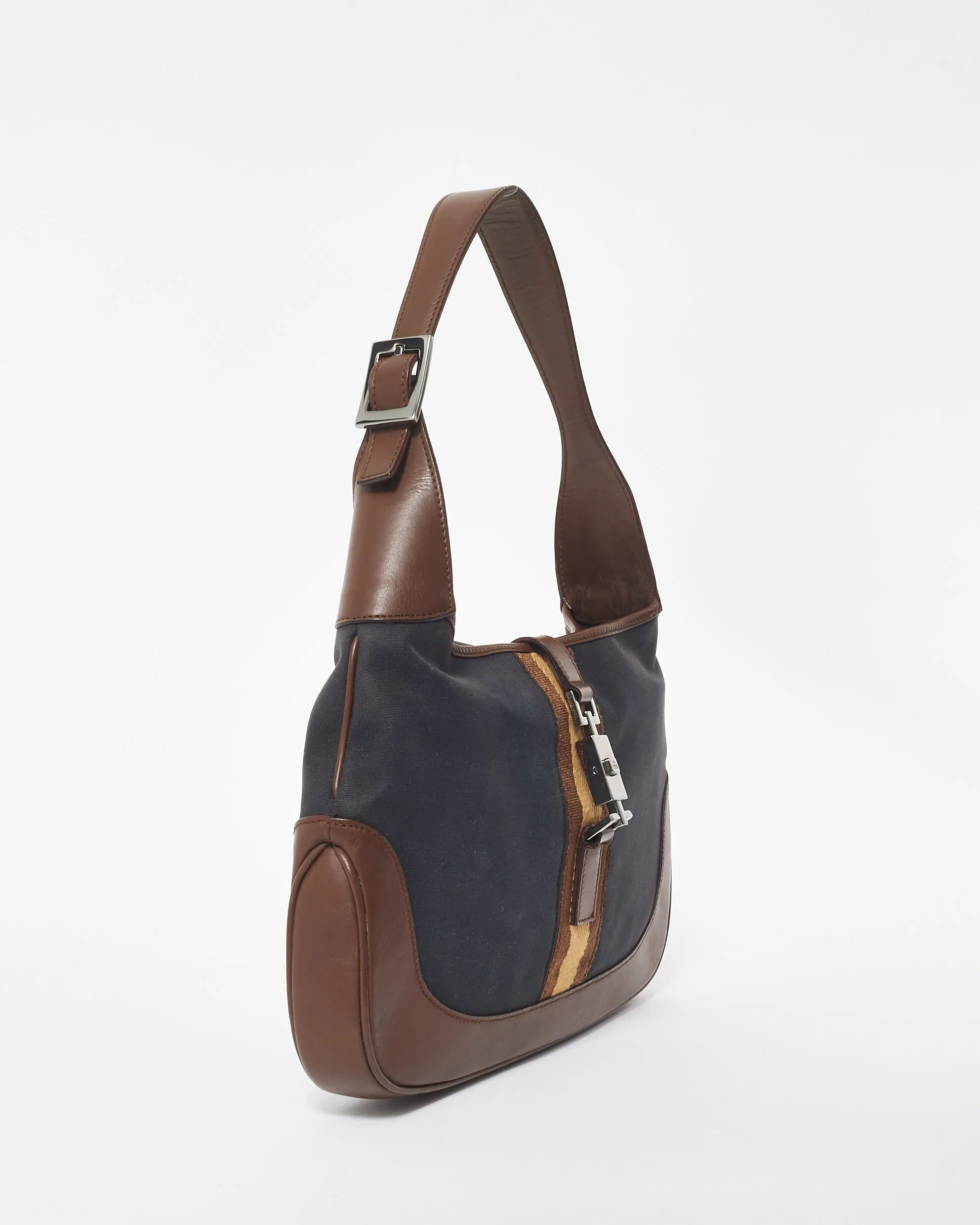 Gucci Vintage Navy Canvas & Brown Leather Jackie Bag