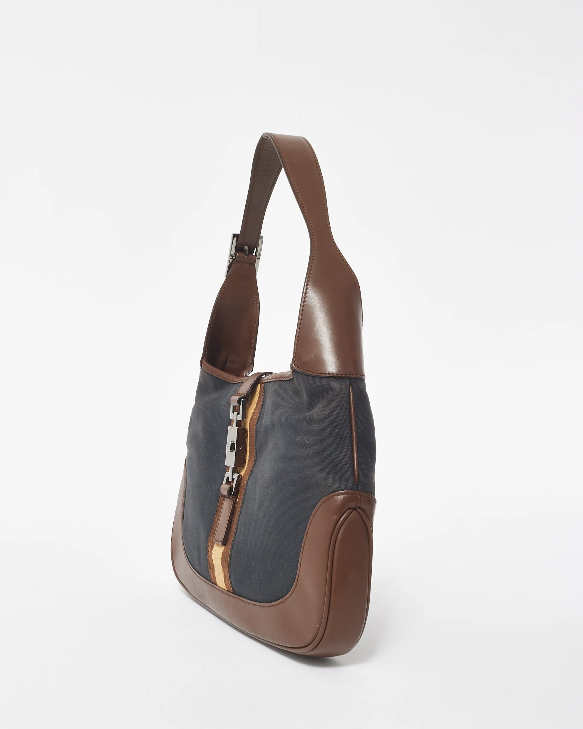 Gucci Vintage Navy Canvas & Brown Leather Jackie Bag