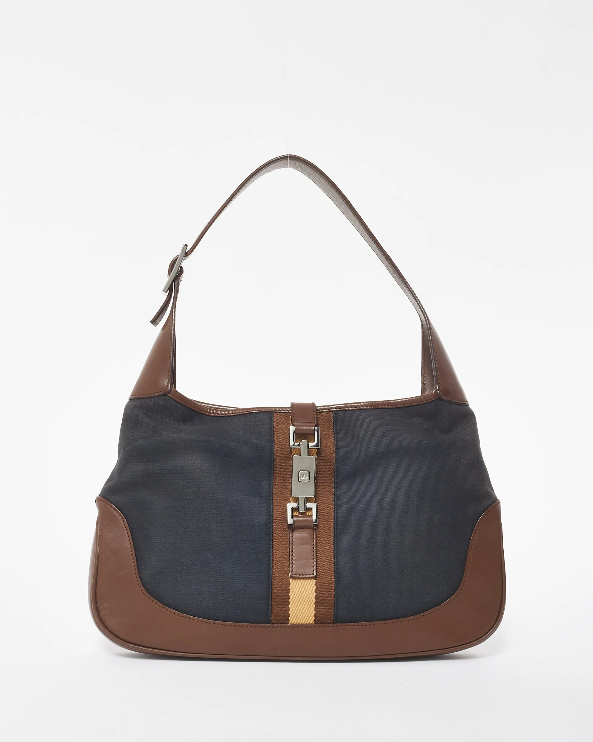 Gucci Vintage Navy Canvas & Brown Leather Jackie Bag