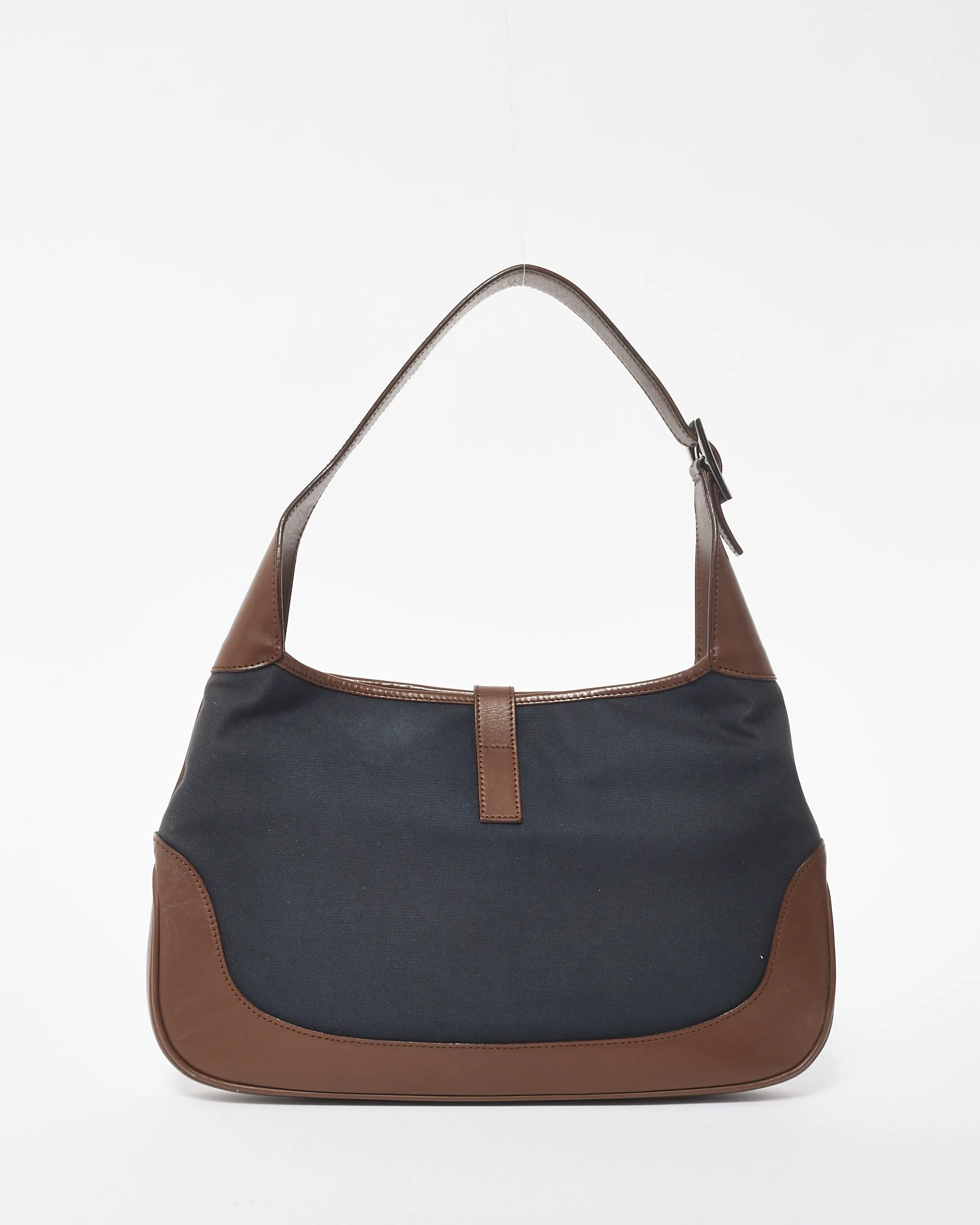 Gucci Vintage Navy Canvas & Brown Leather Jackie Bag