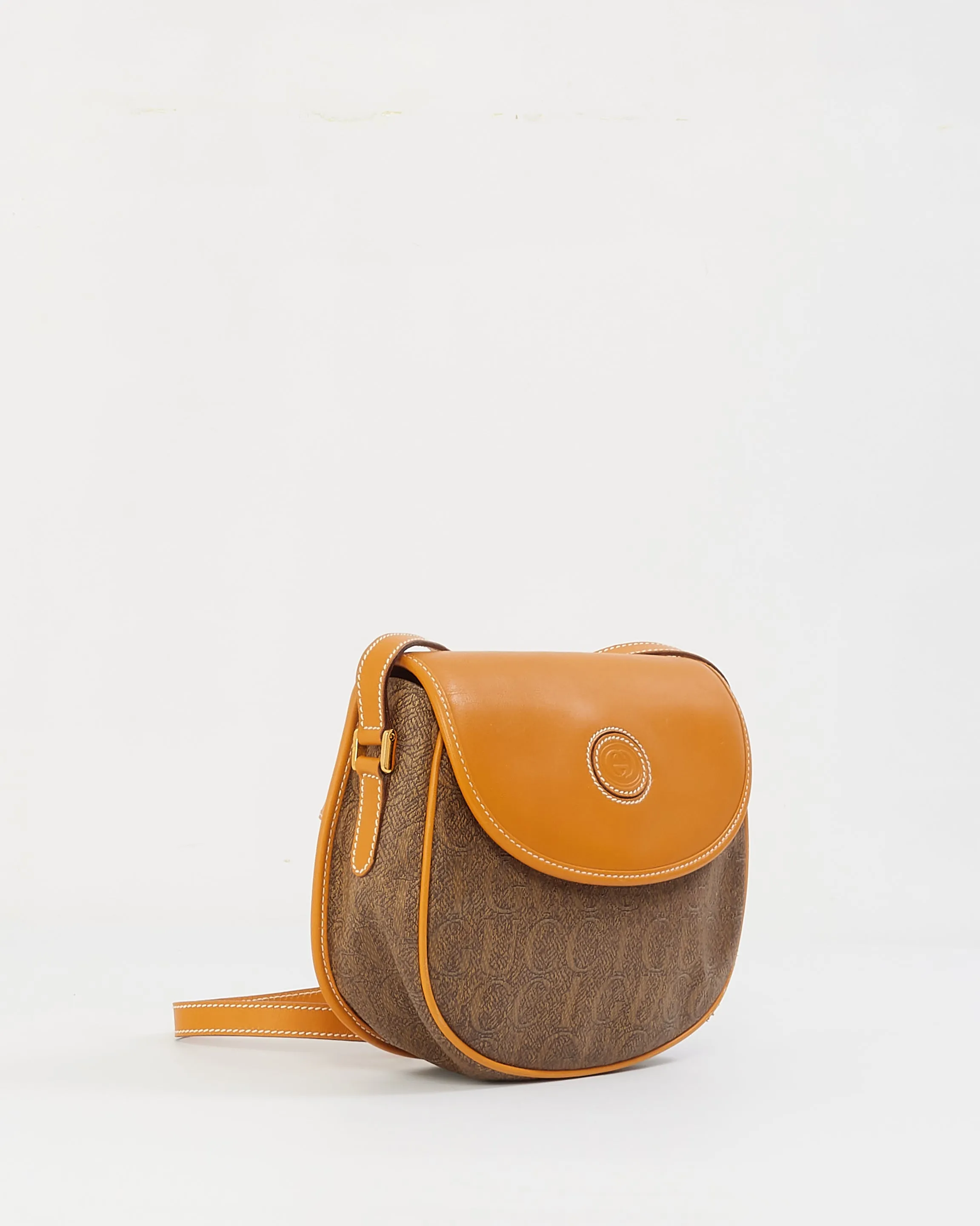 Gucci Vintage Tan GUCCI Logo Coated Canvas Crossbody Bag