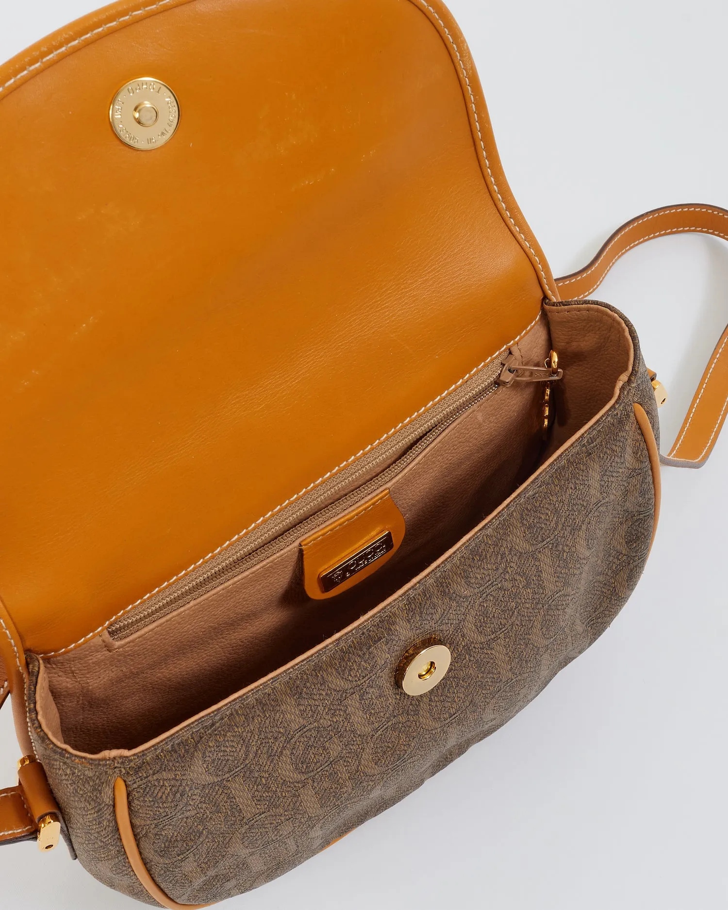 Gucci Vintage Tan GUCCI Logo Coated Canvas Crossbody Bag