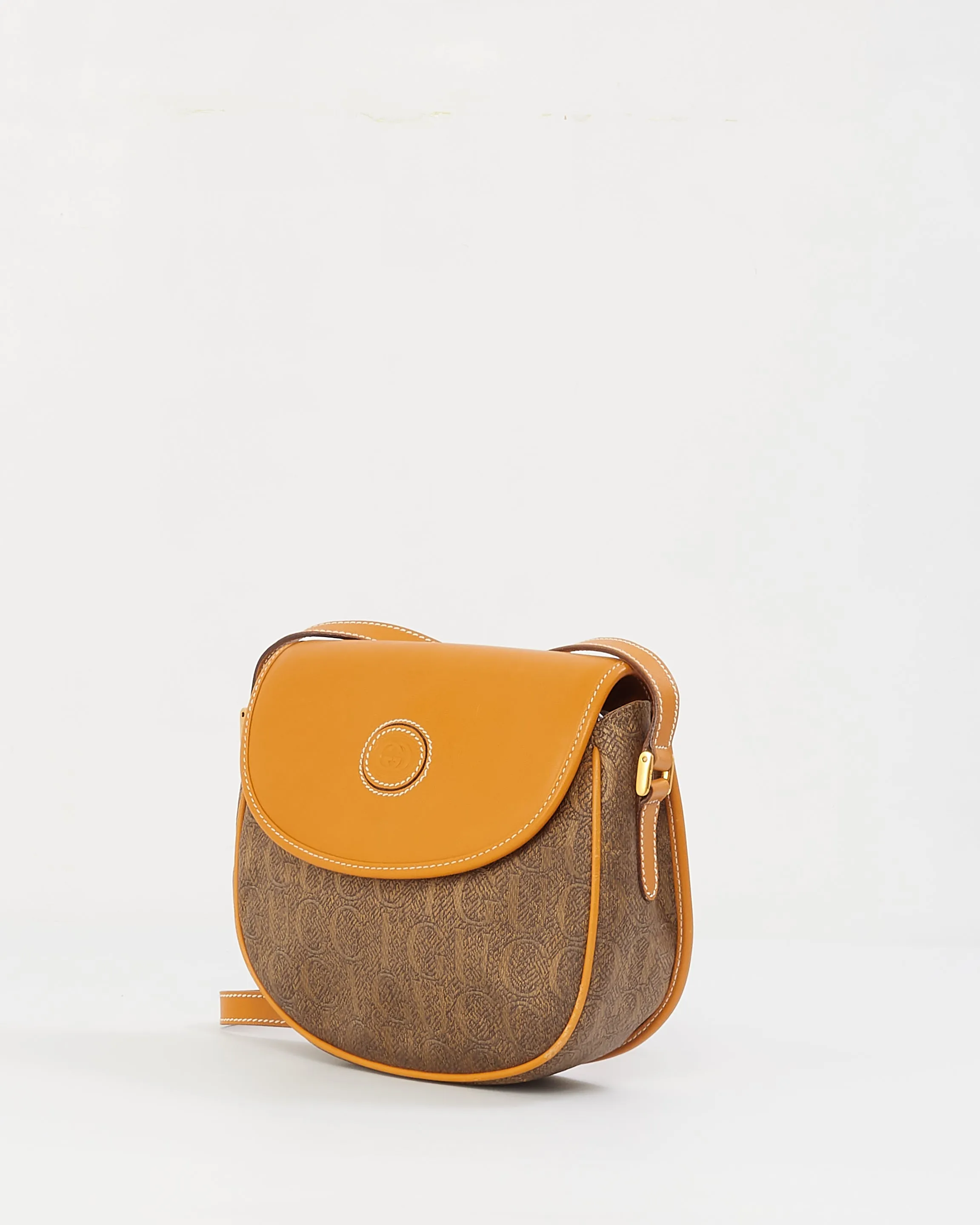 Gucci Vintage Tan GUCCI Logo Coated Canvas Crossbody Bag