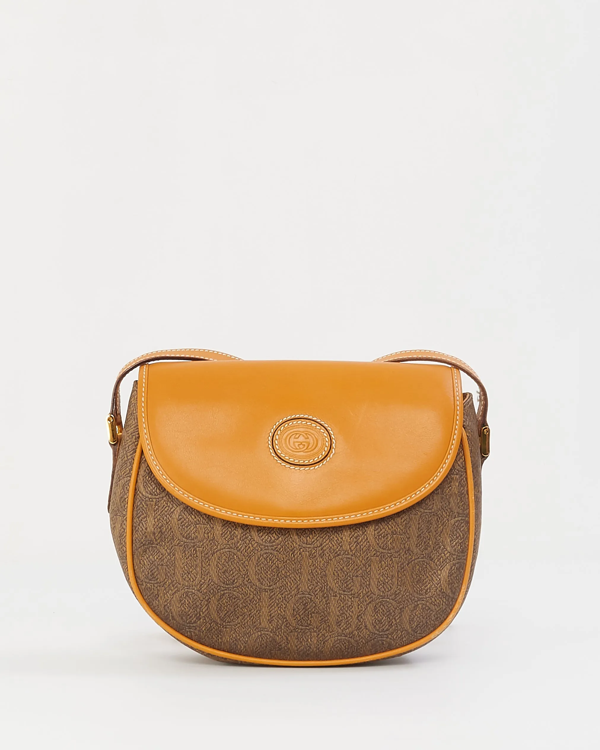 Gucci Vintage Tan GUCCI Logo Coated Canvas Crossbody Bag