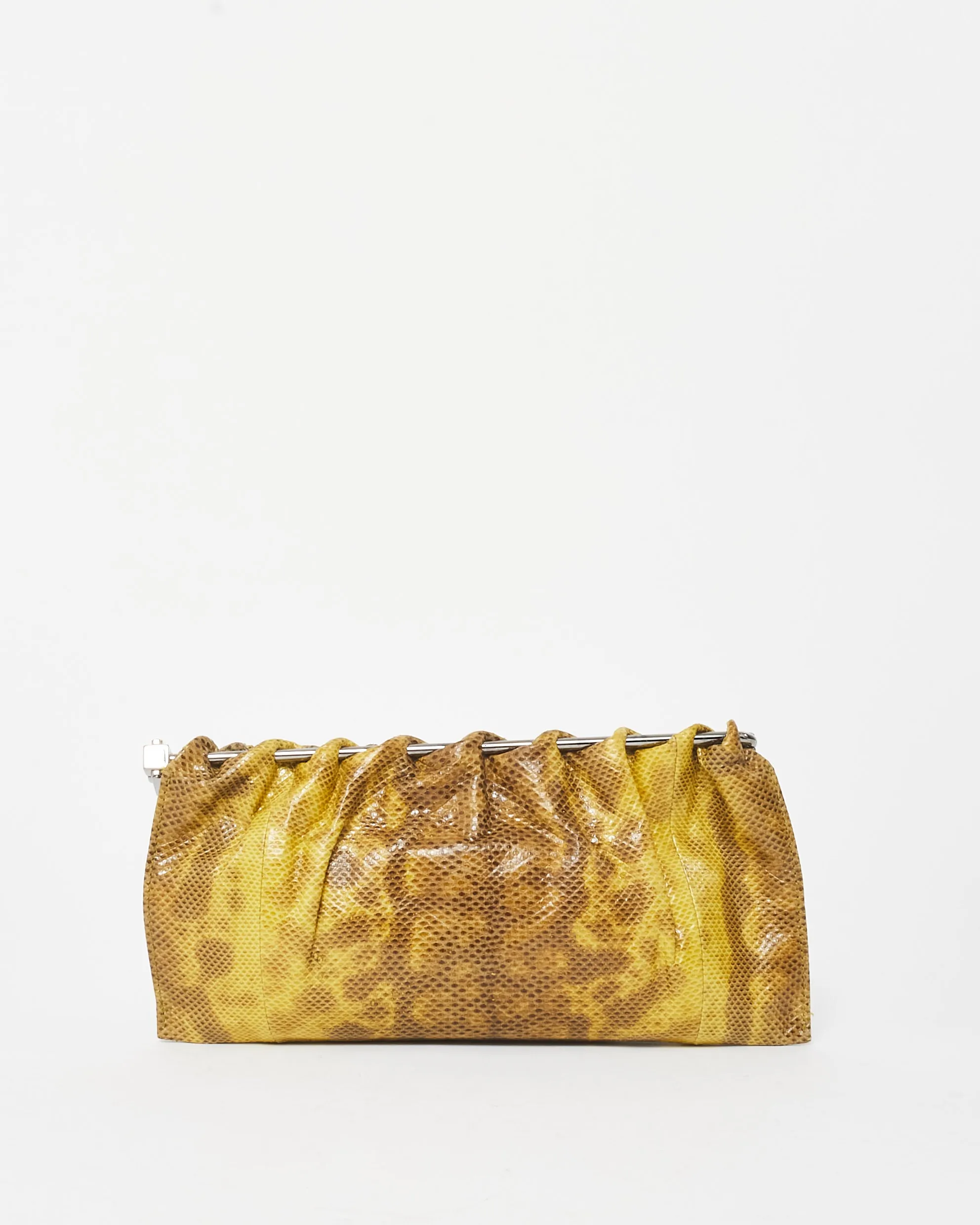 Gucci Vintage Yellow Python Leather Karung Frame Clutch