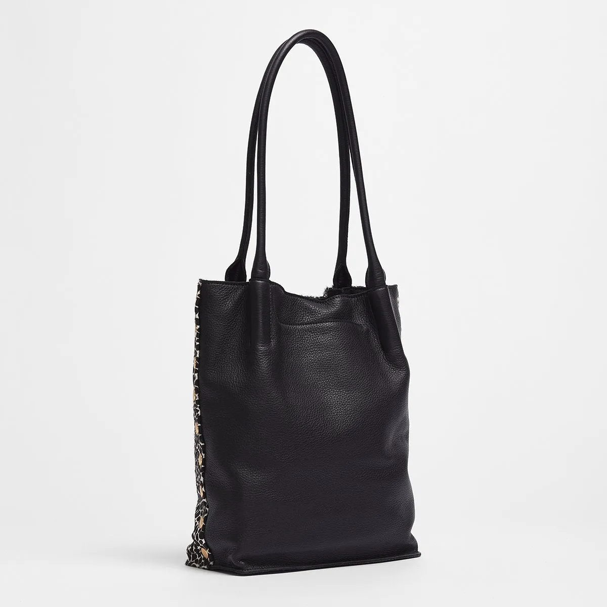 Hammitt Oliver Medium Dapple Calf Tote Purse Black White Leather Bag Handbag NEW