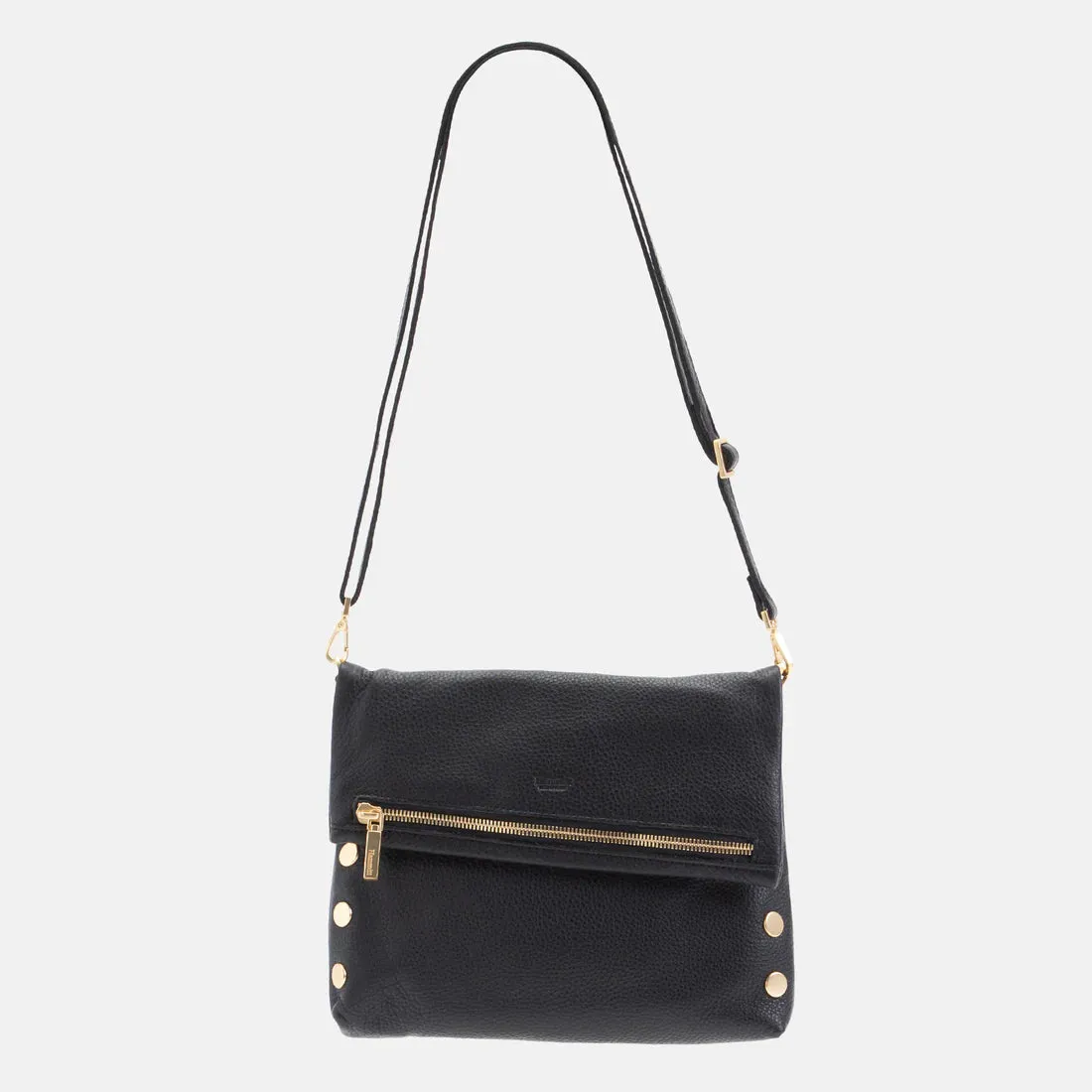 Hammitt VIP Medium Black/Brushed Gold Leather Crossbody Clutch
