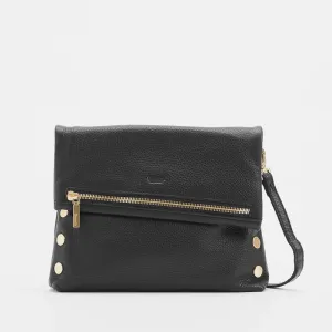 Hammitt VIP Medium Black/Brushed Gold Leather Crossbody Clutch