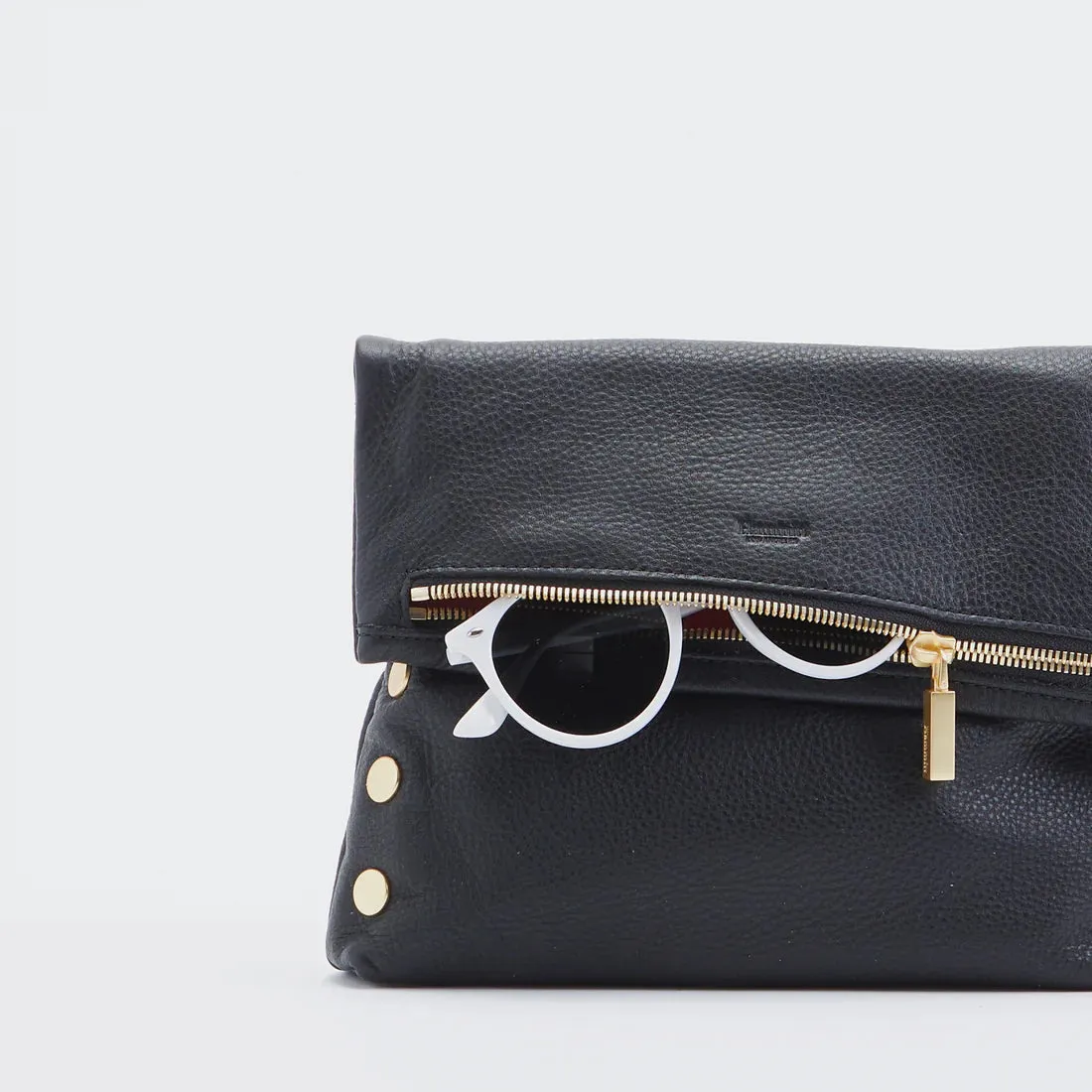 Hammitt VIP Medium Black/Brushed Gold Leather Crossbody Clutch