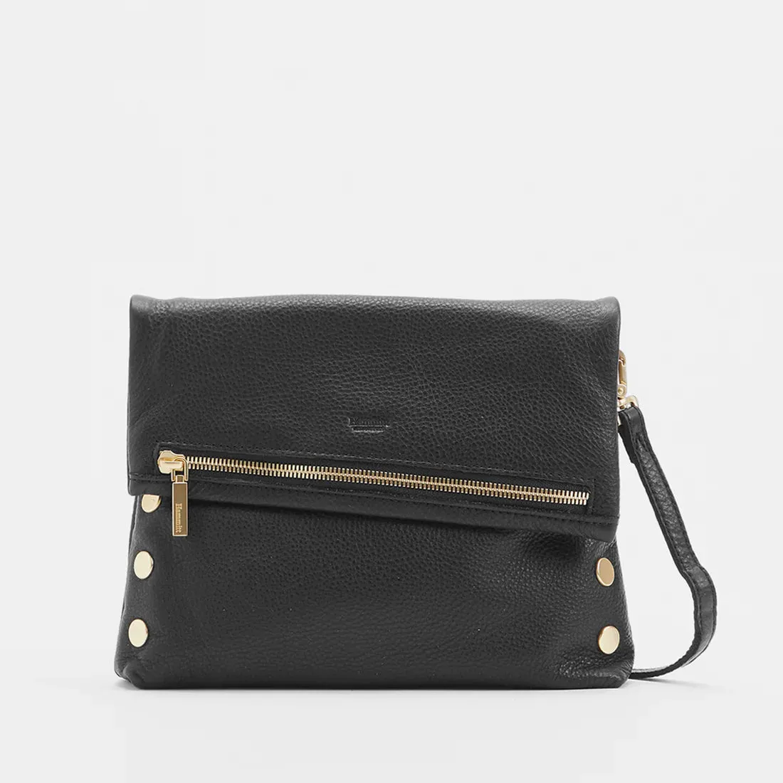 Hammitt VIP Medium Black/Brushed Gold Leather Crossbody Clutch