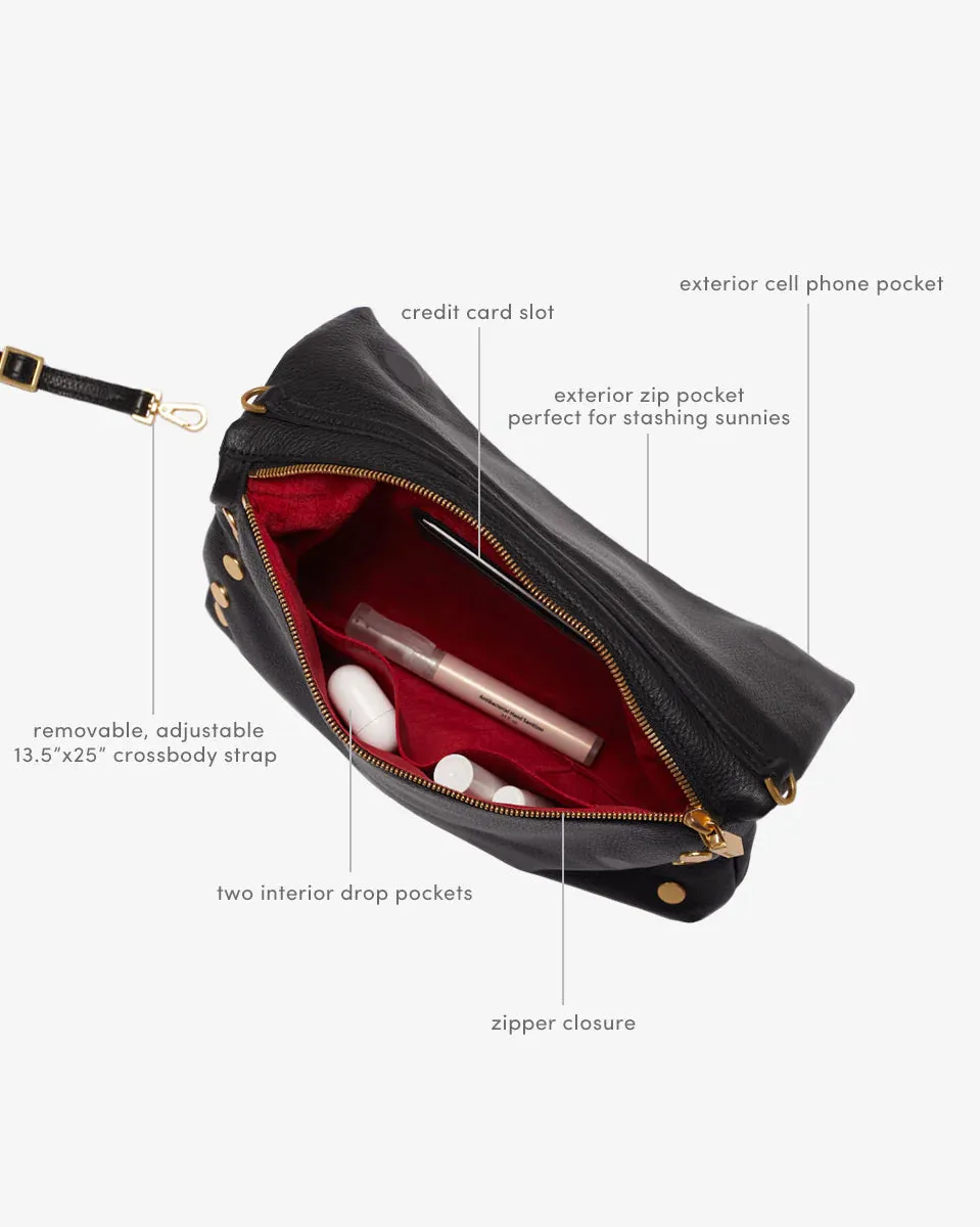 Hammitt VIP Medium Black/Brushed Gold Leather Crossbody Clutch