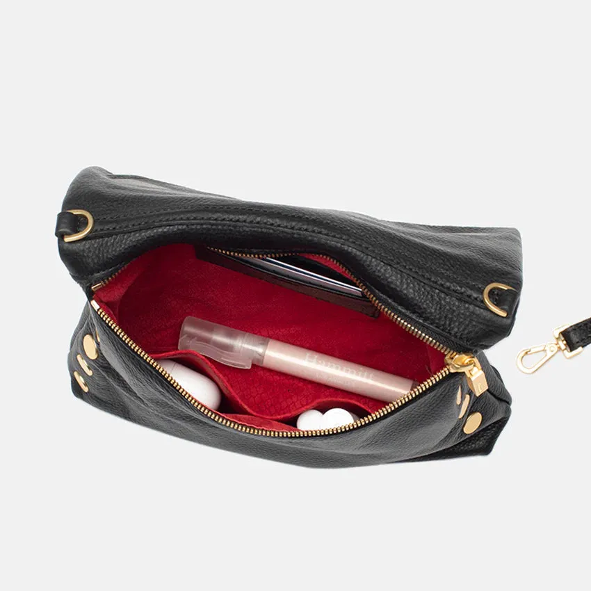Hammitt VIP Medium Black/Brushed Gold Leather Crossbody Clutch