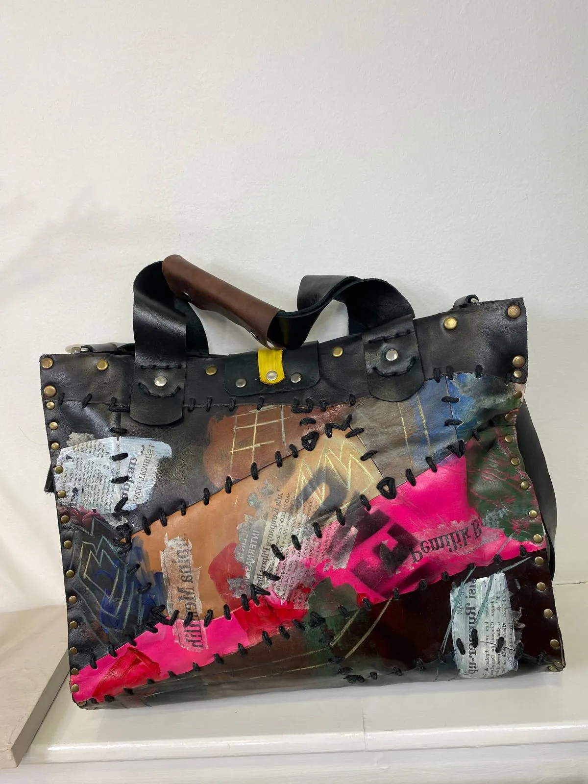 Hand Crafted Cross Body Tote Bag With A Strap From Recycled Leather