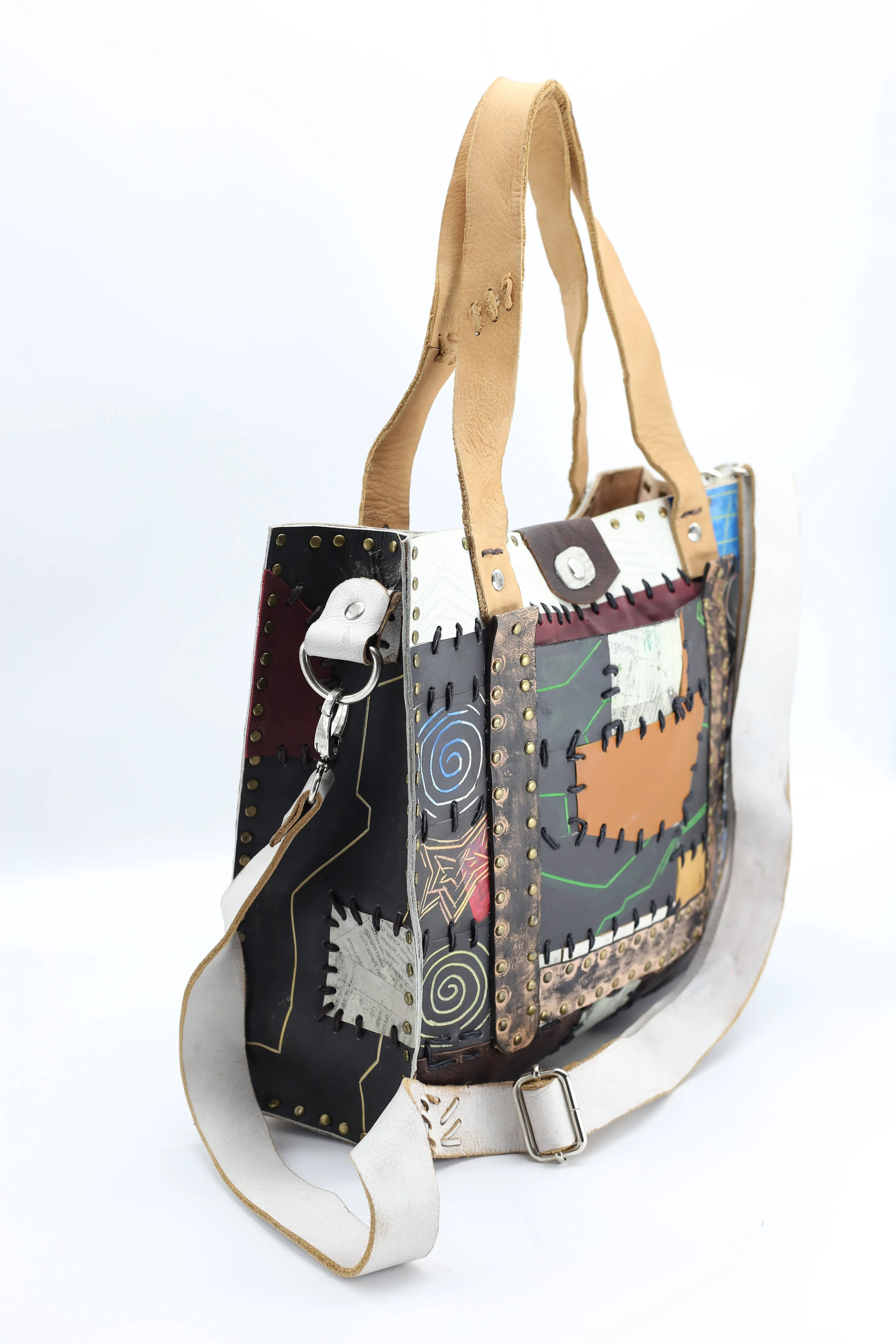 Hand Crafted Cross Body Tote Bag With A Strap From Recycled Leather