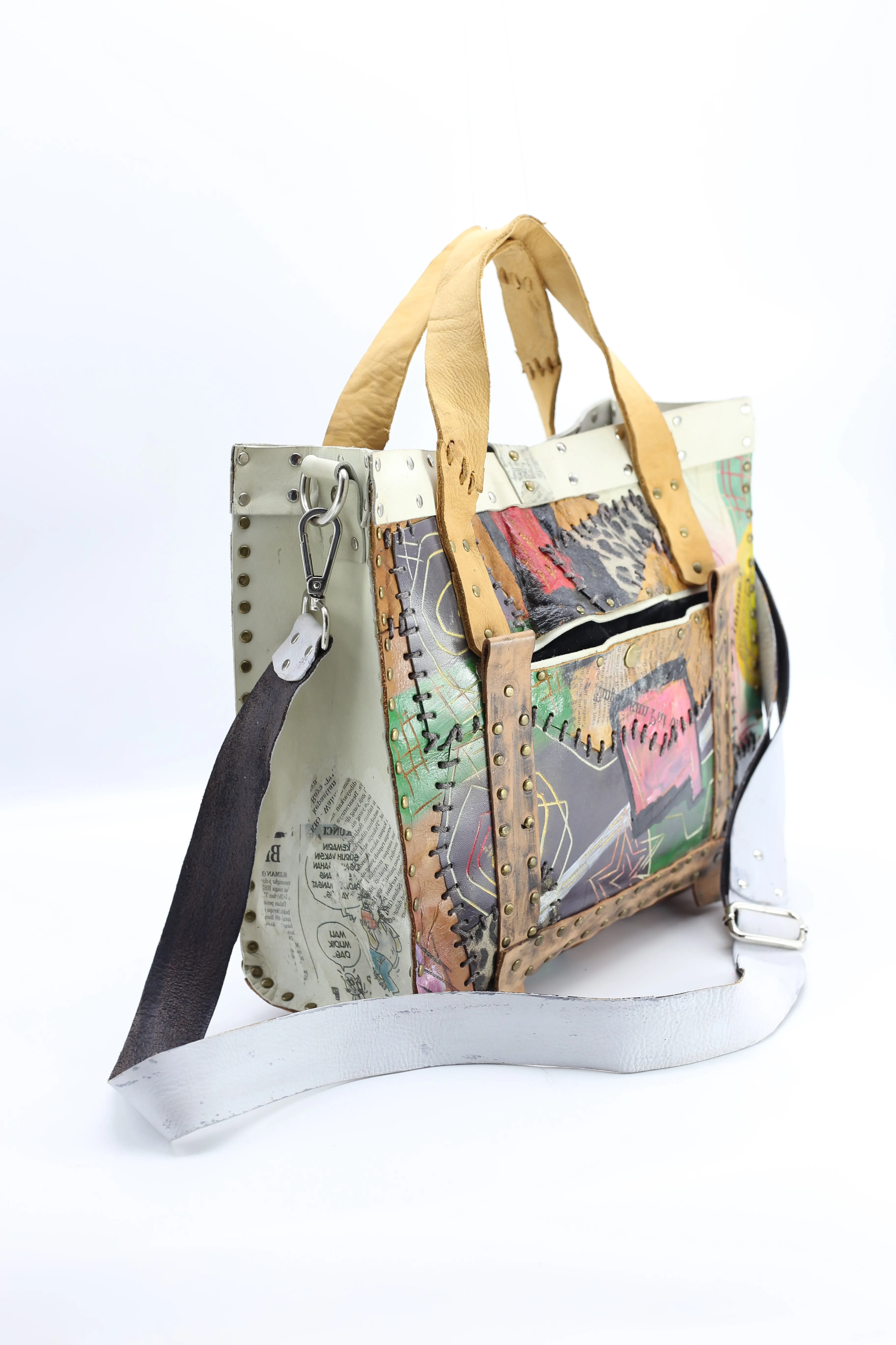Hand Crafted Cross Body Tote Bag With A Strap From Recycled Leather