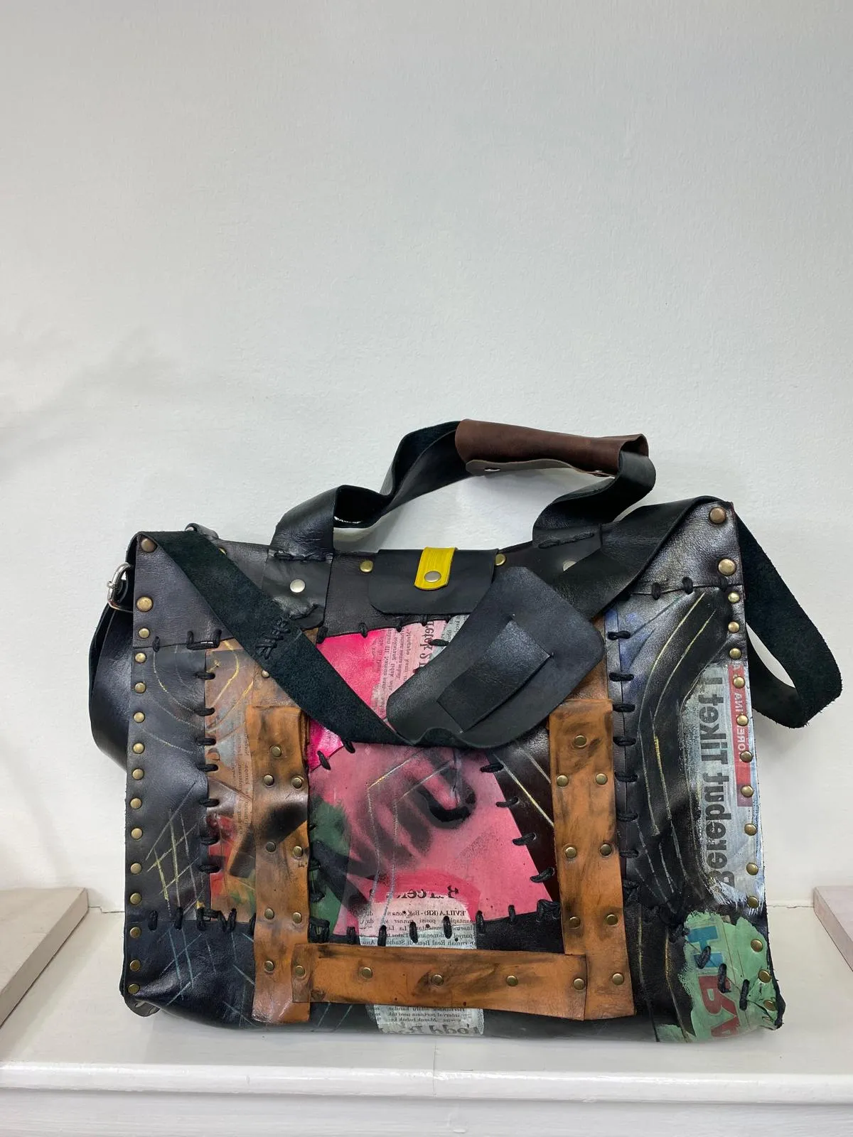 Hand Crafted Cross Body Tote Bag With A Strap From Recycled Leather