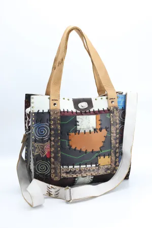 Hand Crafted Cross Body Tote Bag With A Strap From Recycled Leather