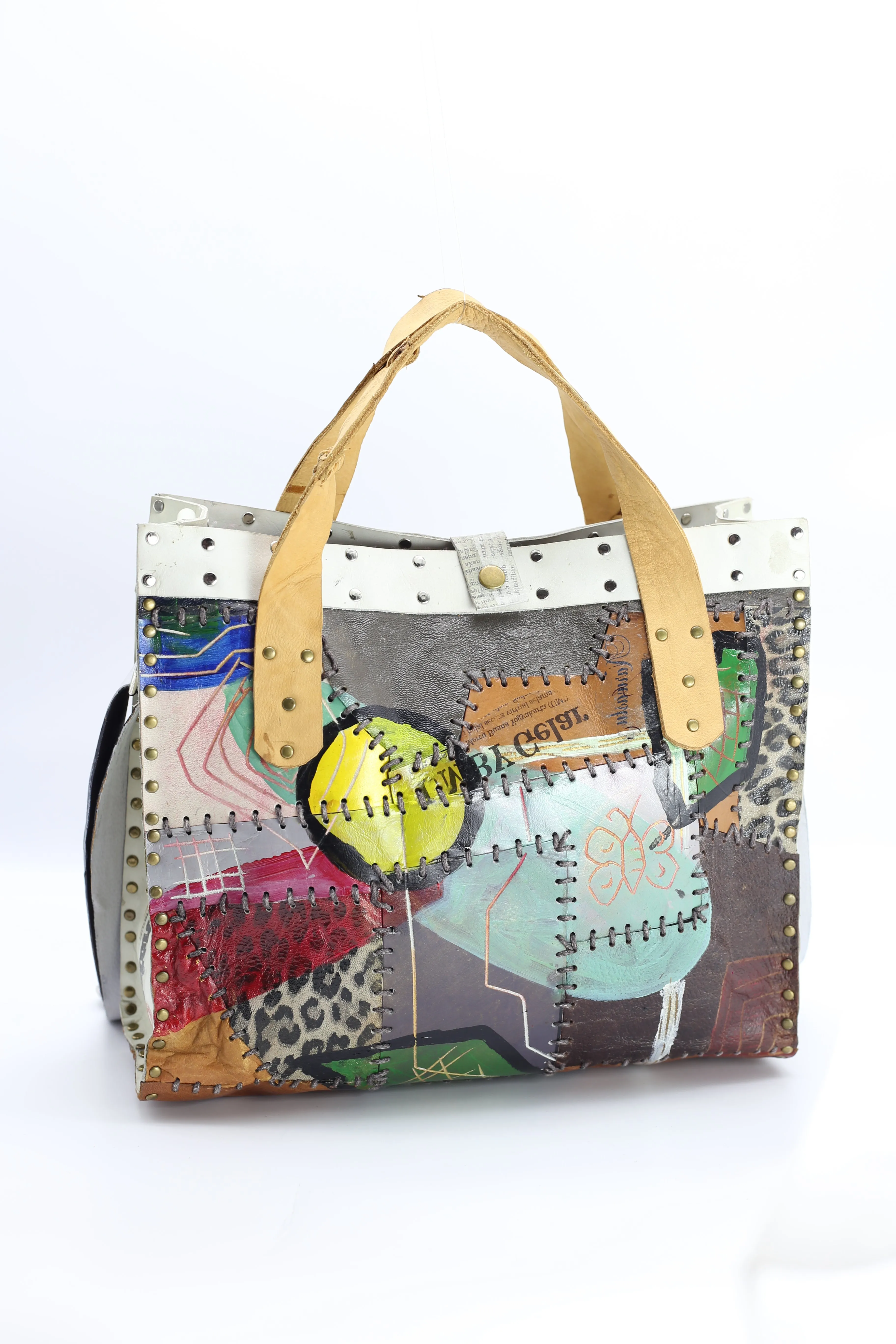 Hand Crafted Cross Body Tote Bag With A Strap From Recycled Leather