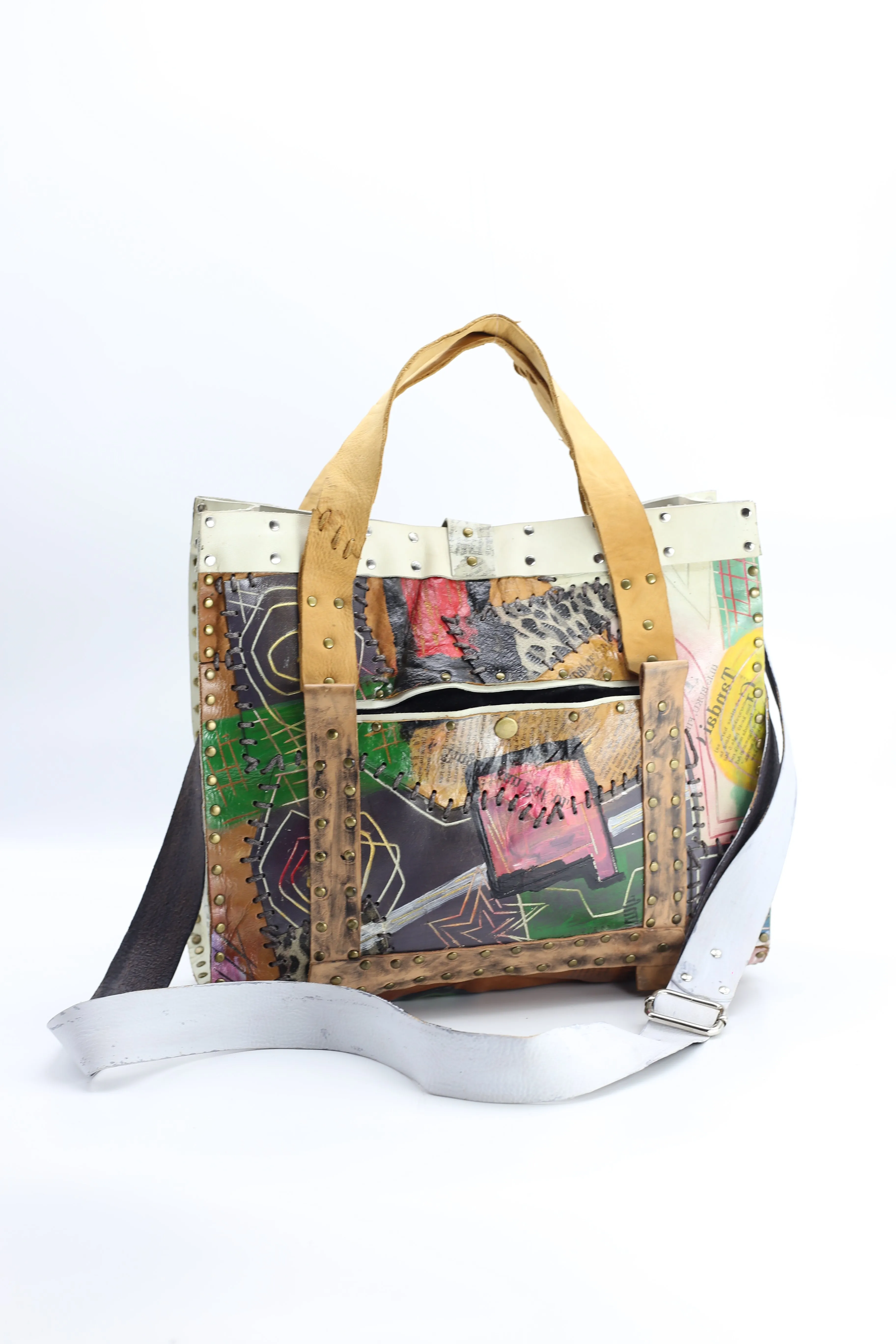 Hand Crafted Cross Body Tote Bag With A Strap From Recycled Leather