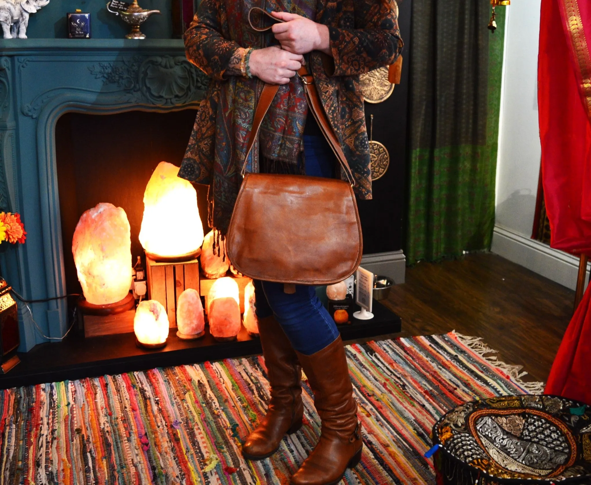 Handmade Leather Saddle Bag with Double Pocket Front