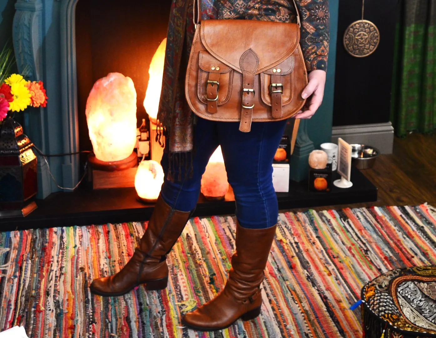 Handmade Leather Saddle Bag with Double Pocket Front