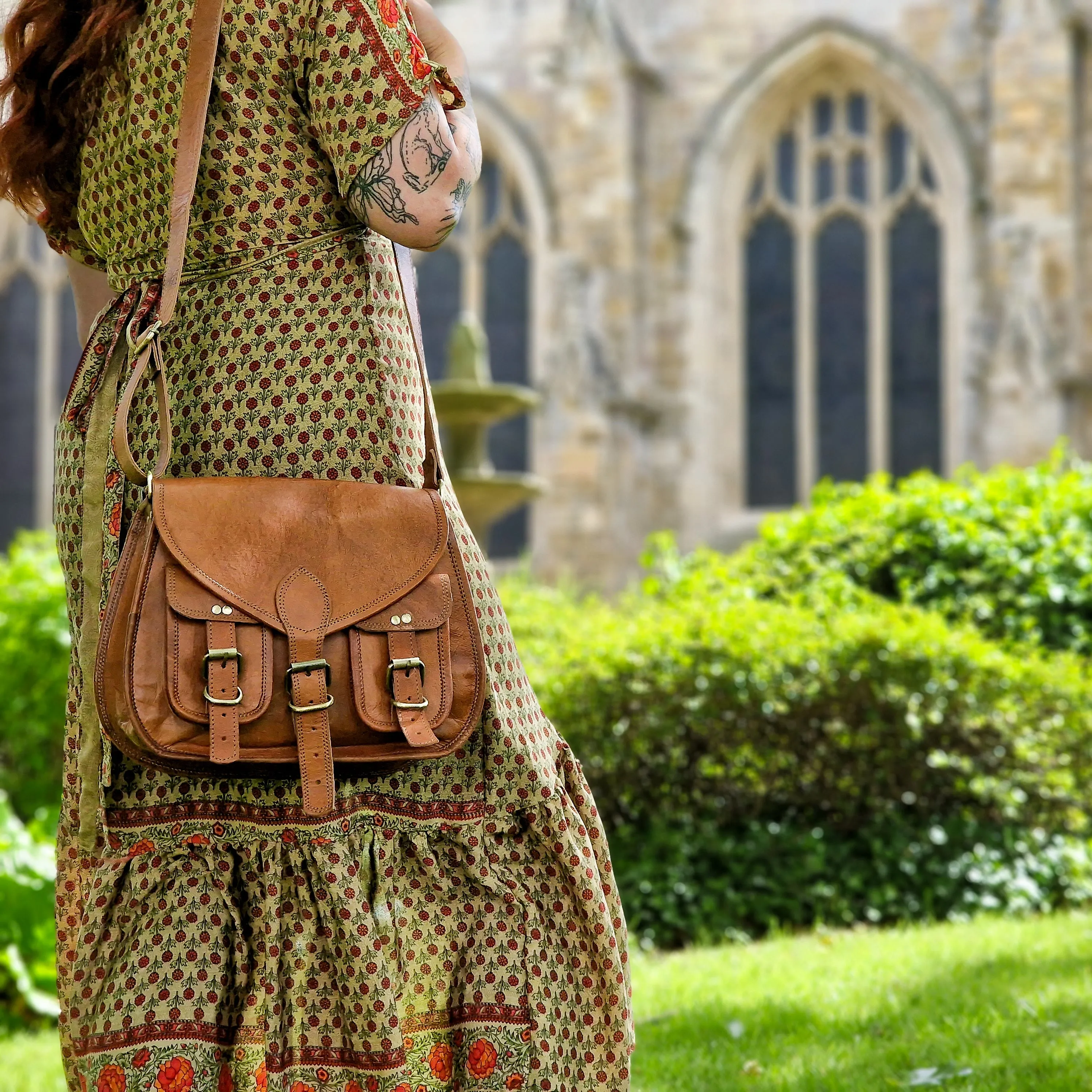 Handmade Leather Saddle Bag with Double Pocket Front