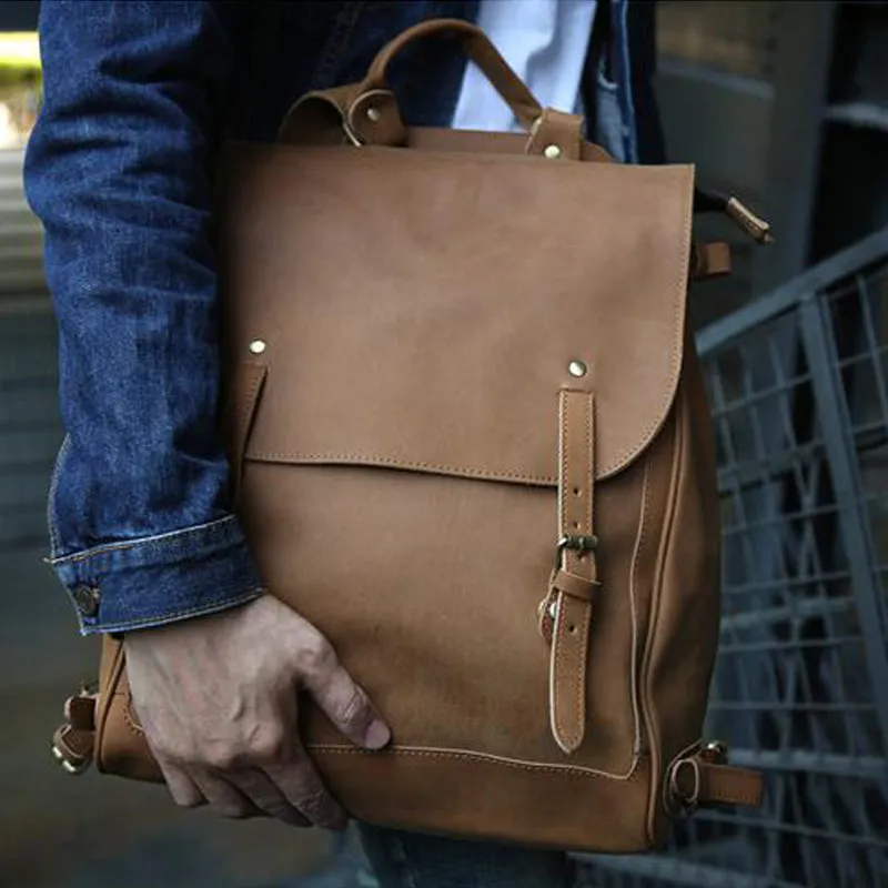 Handmade Men Backpack Crazy Horse Leather Laptop Backpack Travel Backpack Z9035