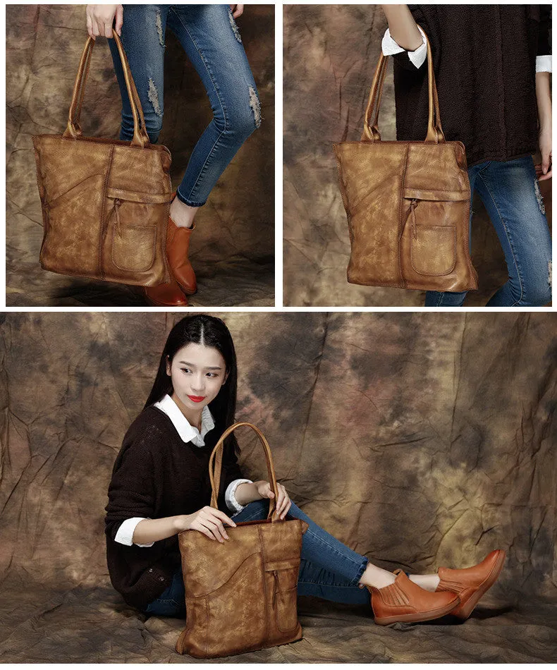 Handmade Vintage Leather Handbags, Top Grain Leather Tote Bag, Shoulder Bag DD103