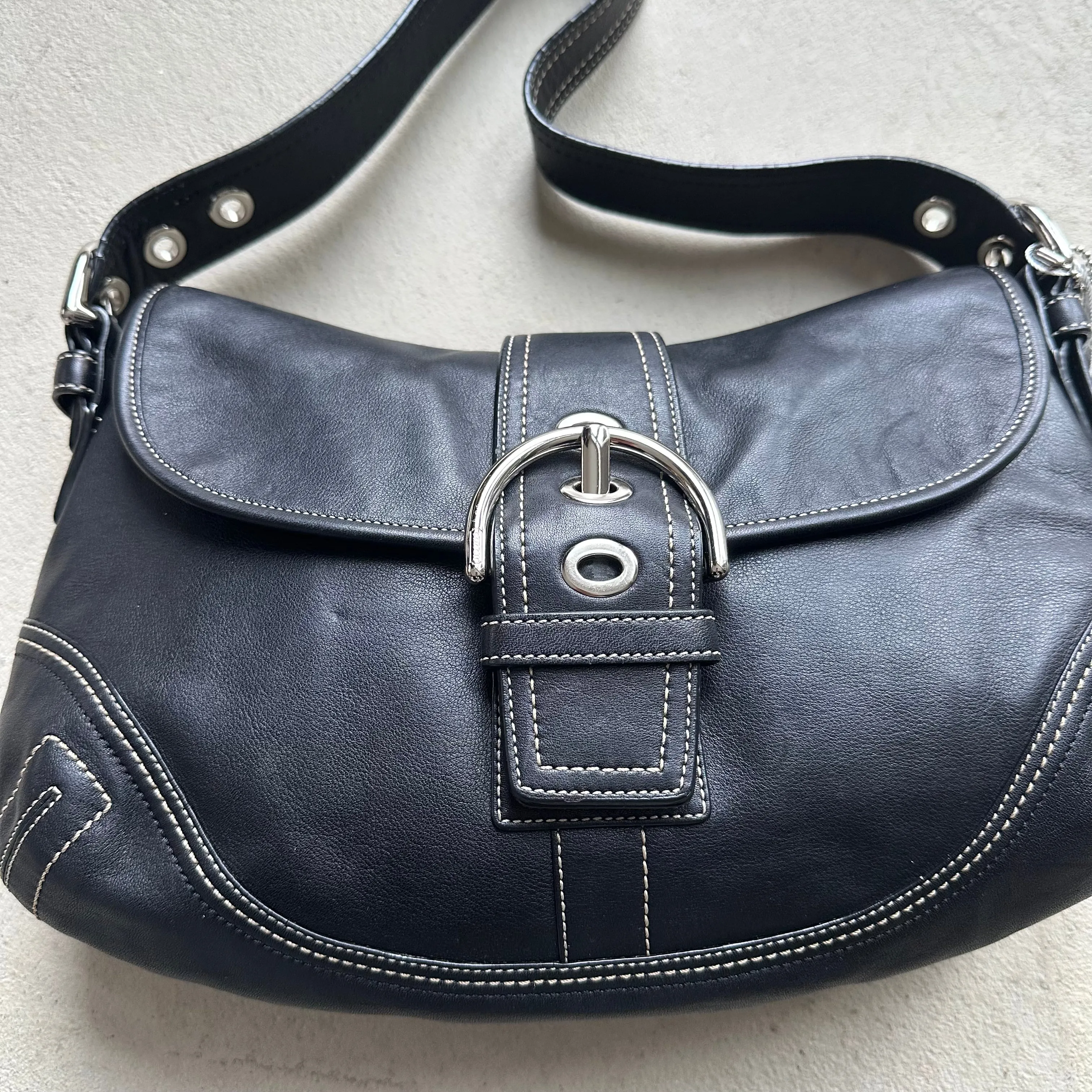 HENRYVINTUS™ vintage y2k coach black leather soho shoulder bag 25