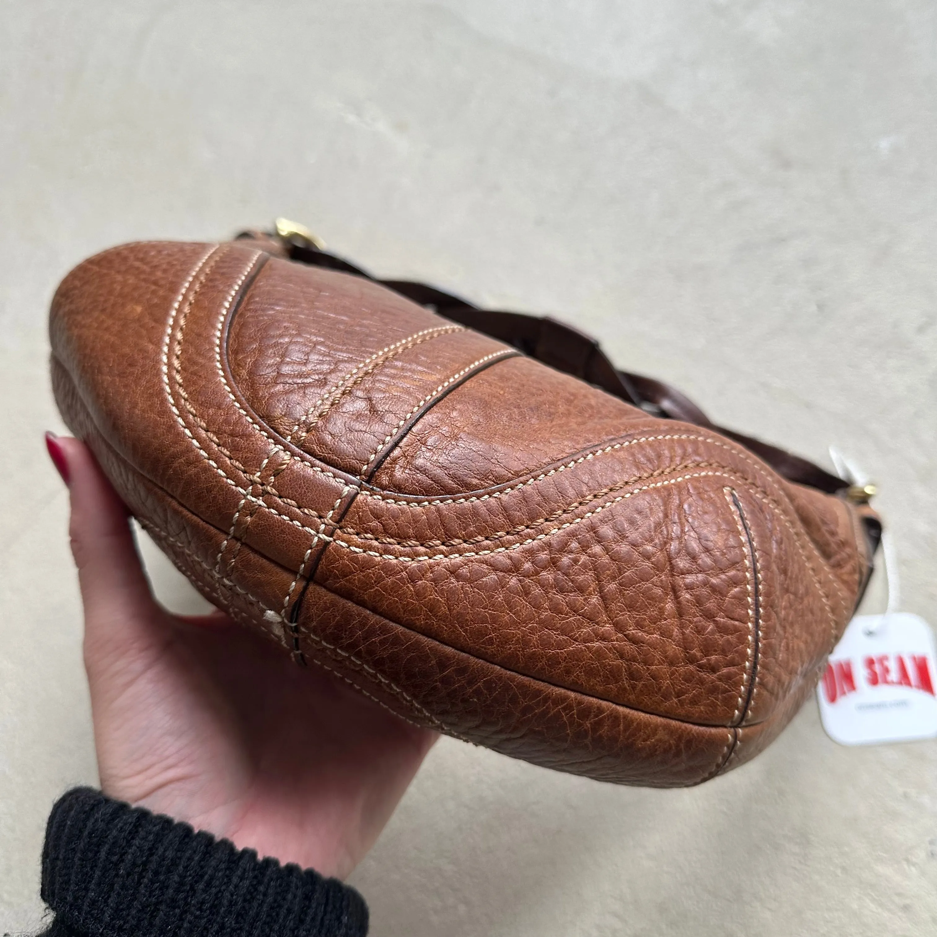 HENRYVINTUS™ vintage y2k coach brown croissant leather shoulder bag