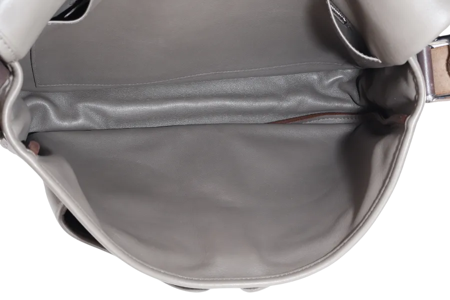 HERMES BARDA 35 ETOUPE SWIFT LEATHER MESSENGER BAG PALLADIUM HARDWARE STAMP P SQUARE (YEAR 2012) WITH LEATHER AND STRAPS