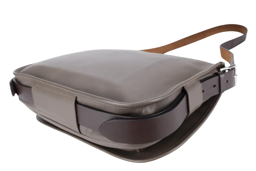 HERMES BARDA 35 ETOUPE SWIFT LEATHER MESSENGER BAG PALLADIUM HARDWARE STAMP P SQUARE (YEAR 2012) WITH LEATHER AND STRAPS