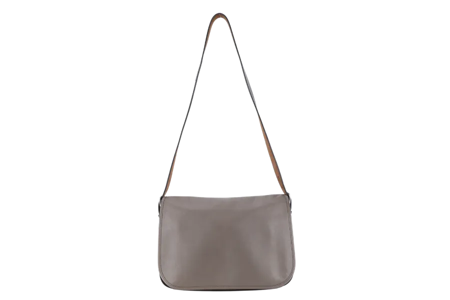 HERMES BARDA 35 ETOUPE SWIFT LEATHER MESSENGER BAG PALLADIUM HARDWARE STAMP P SQUARE (YEAR 2012) WITH LEATHER AND STRAPS