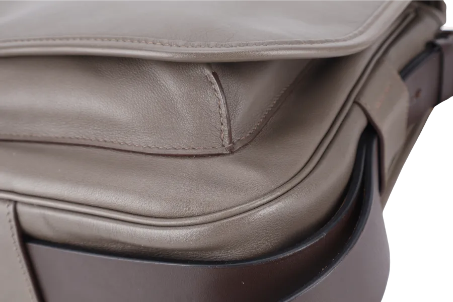 HERMES BARDA 35 ETOUPE SWIFT LEATHER MESSENGER BAG PALLADIUM HARDWARE STAMP P SQUARE (YEAR 2012) WITH LEATHER AND STRAPS