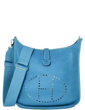 Hermes Blue Jean Clemence Leather Evelyne III PM Messenger Bag