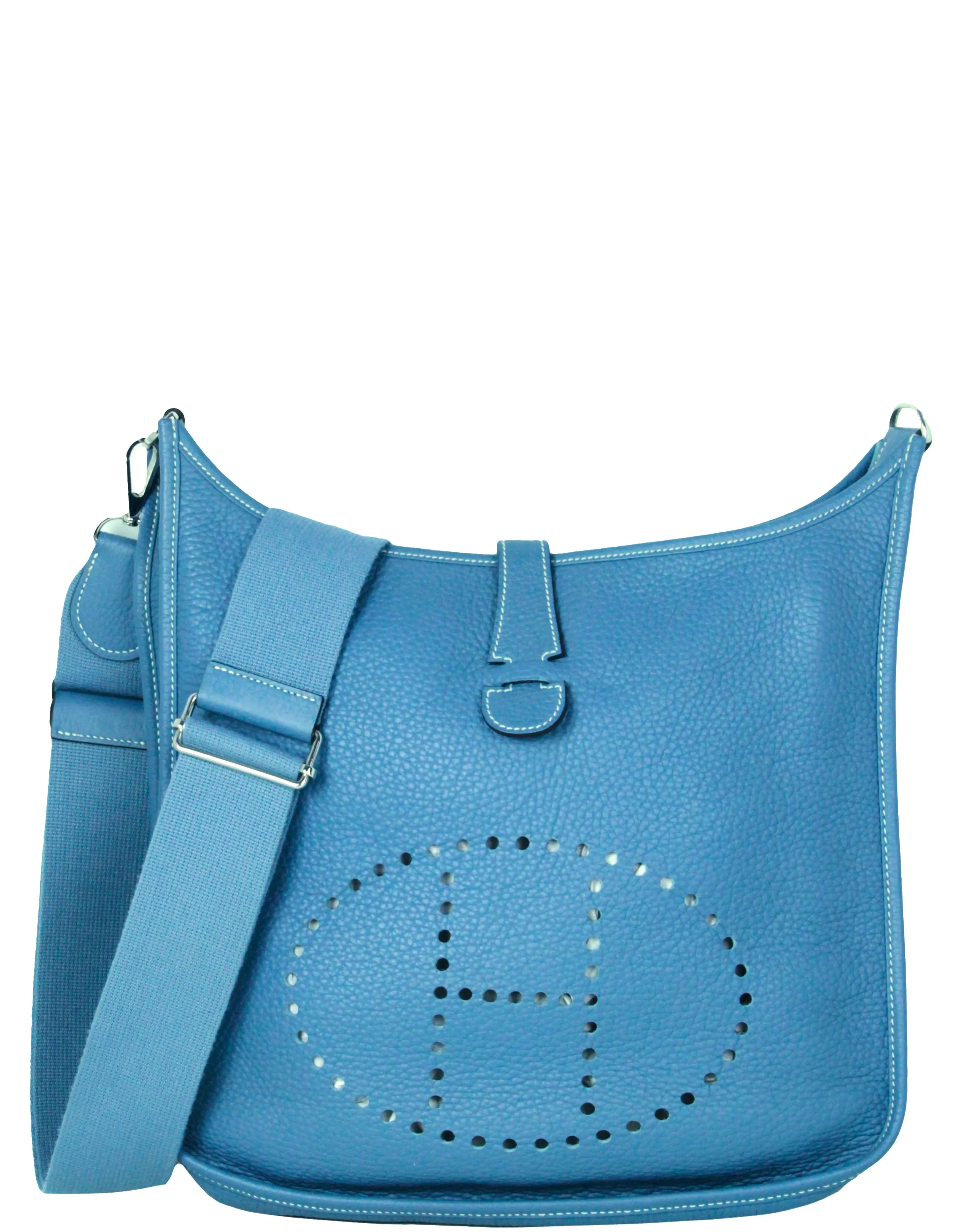 Hermes Blue Jean Clemence Leather Evelyne III PM Messenger Bag