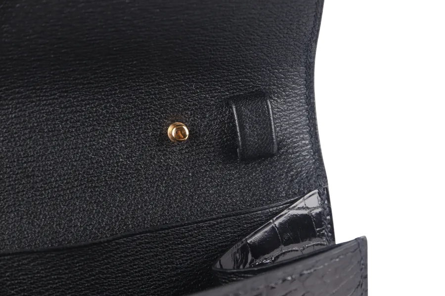 HERMES CLIC 16 BLACK SHINY ALLIGATOR STAMP Y (YEAR 2020) RGHW WITH STRAP WITH DUST COVER