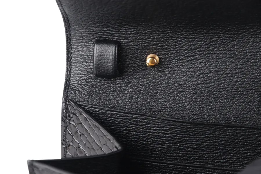 HERMES CLIC 16 BLACK SHINY ALLIGATOR STAMP Y (YEAR 2020) RGHW WITH STRAP WITH DUST COVER