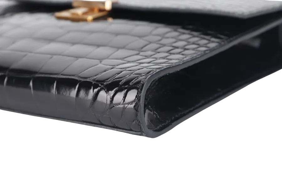 HERMES CLIC 16 BLACK SHINY ALLIGATOR STAMP Y (YEAR 2020) RGHW WITH STRAP WITH DUST COVER