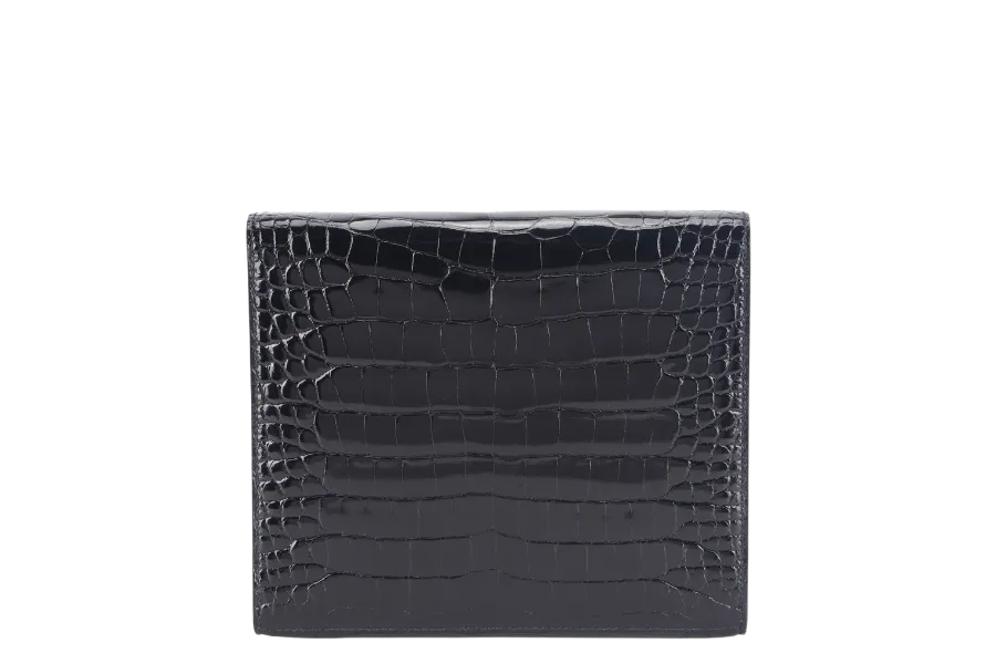 HERMES CLIC 16 BLACK SHINY ALLIGATOR STAMP Y (YEAR 2020) RGHW WITH STRAP WITH DUST COVER