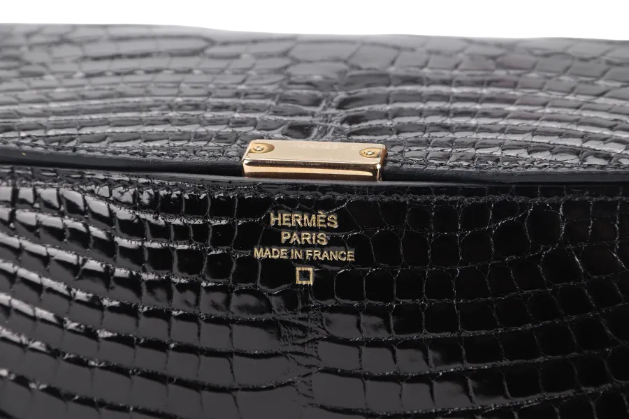 HERMES CLIC 16 BLACK SHINY ALLIGATOR STAMP Y (YEAR 2020) RGHW WITH STRAP WITH DUST COVER