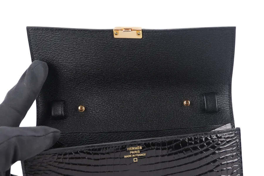 HERMES CLIC 16 BLACK SHINY ALLIGATOR STAMP Y (YEAR 2020) RGHW WITH STRAP WITH DUST COVER
