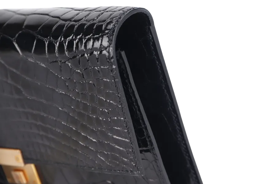 HERMES CLIC 16 BLACK SHINY ALLIGATOR STAMP Y (YEAR 2020) RGHW WITH STRAP WITH DUST COVER