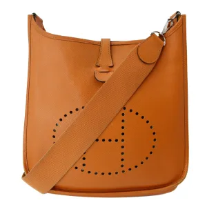 HERMES Evelyne PM Clemence Leather Crossbody Bag Orange
